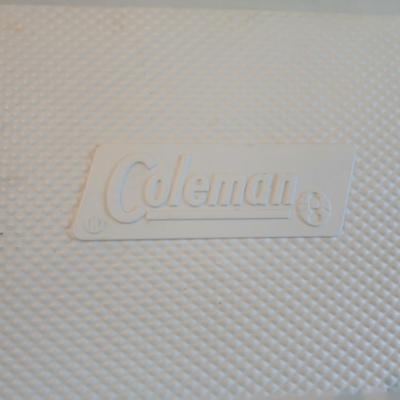Vintage metal Coleman cooler with a Coleman classic LED lantern new in the box!