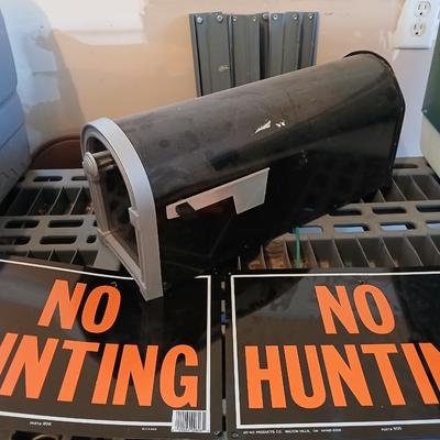 US Postal service Mailbox with two tin No hunting signs
