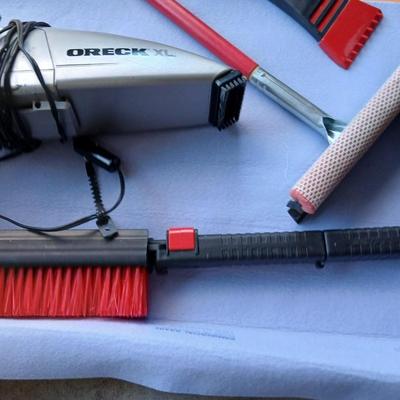Automotive care / detailing rags, squeegee, Oreck 12-volt vacuum, wiper fluid, and more
