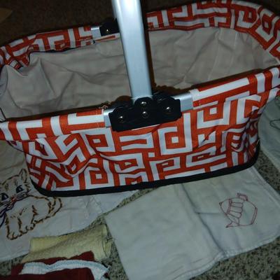 Kitchen towels - embroidered linens in a collapsible basket