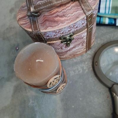 Savy caddy bag carry on size with curling iron, candle, decorative box, magnifier, and more