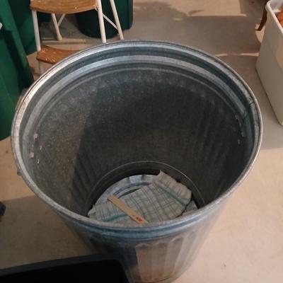Metal lidded trash can with two additional trash cans