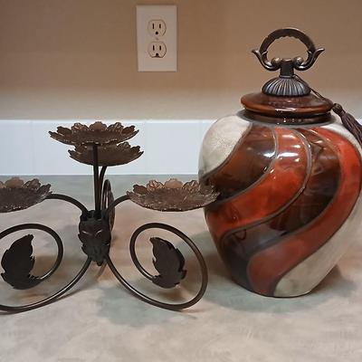 Large, lidded urn style vase with a candle holder