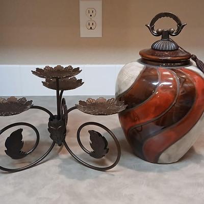 Large, lidded urn style vase with a candle holder