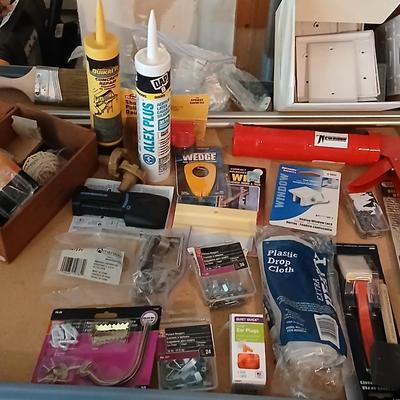 Household hardware - calking gun - hardware - small tools - hinges - stud finder - paint and more