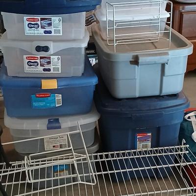 10 Storage totes with lids and metal organizers