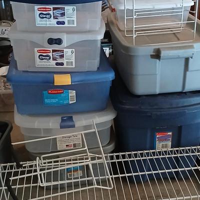 10 Storage totes with lids and metal organizers