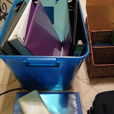 Home office supplies - 3 ring binders - metal box with key - Targus laptop case and much more