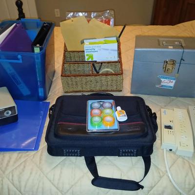 Home office supplies - 3 ring binders - metal box with key - Targus laptop case and much more