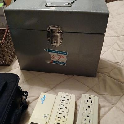 Home office supplies - 3 ring binders - metal box with key - Targus laptop case and much more