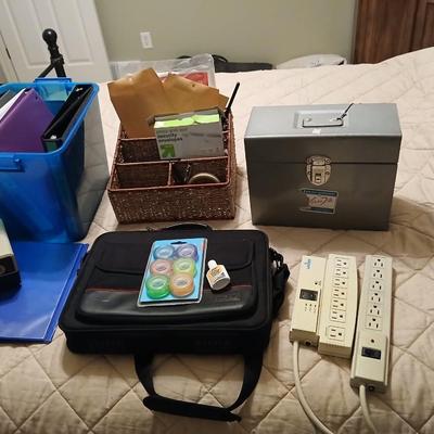 Home office supplies - 3 ring binders - metal box with key - Targus laptop case and much more