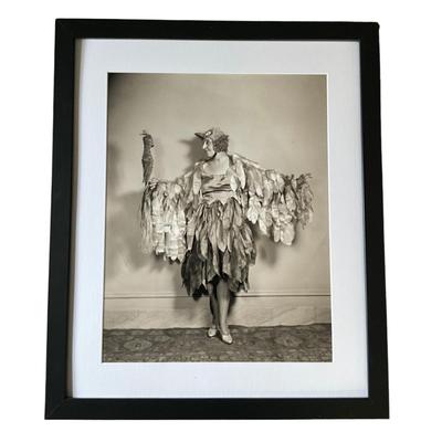137 Vintage 1930's Black & White Framed Photograph Woman in Bird Dress