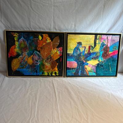 'Walking Bass' & 'Falling Colors' Framed Paintings by Eileen Ross (S-MG)