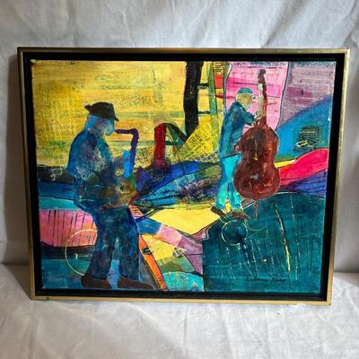 'Walking Bass' & 'Falling Colors' Framed Paintings by Eileen Ross (S-MG)
