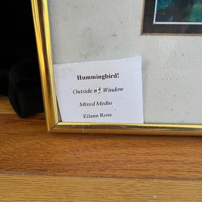 Mixed Media Framed Art by Eileen Ross: 'Hummingbird' & 'Red Moon' (S-MG)