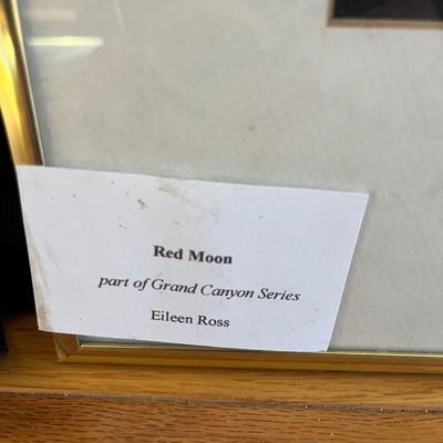 Mixed Media Framed Art by Eileen Ross: 'Hummingbird' & 'Red Moon' (S-MG)