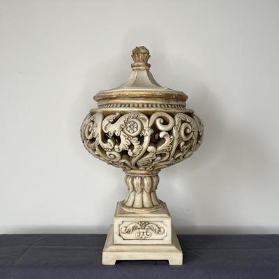 Cream Colored French Urn with Lid