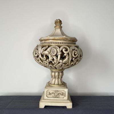 Cream Colored French Urn with Lid