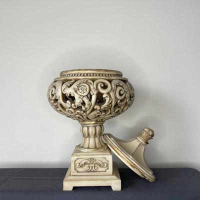 Cream Colored French Urn with Lid