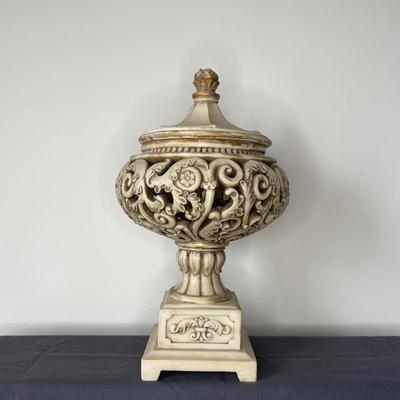 Cream Colored French Urn with Lid