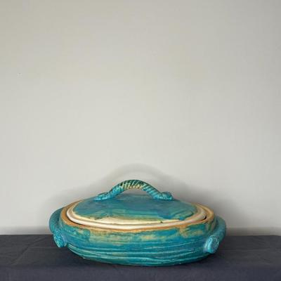 Hand Painted Decorative Clay Dish with Lid