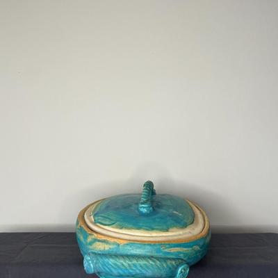 Hand Painted Decorative Clay Dish with Lid