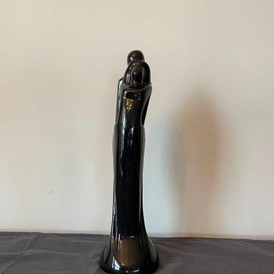 Vintage Gloss Black Man and Women Lovers Sculpture.