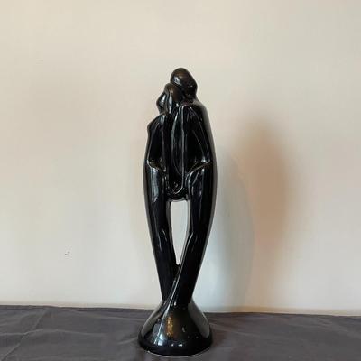 Vintage Gloss Black Man and Women Lovers Sculpture.