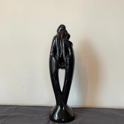 Vintage Gloss Black Man and Women Lovers Sculpture.