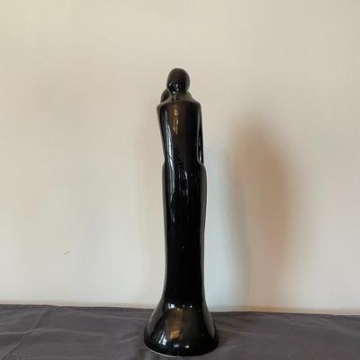 Vintage Gloss Black Man and Women Lovers Sculpture.