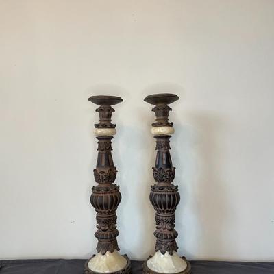 Pair of Vintage Marbled Candle holders.