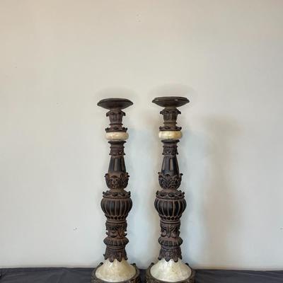 Pair of Vintage Marbled Candle holders.
