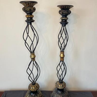 Pair of Black and bronze Tall Candle Holders