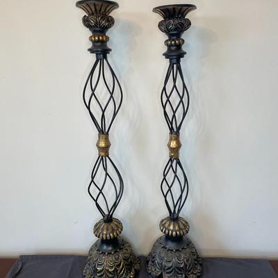 Pair of Black and bronze Tall Candle Holders
