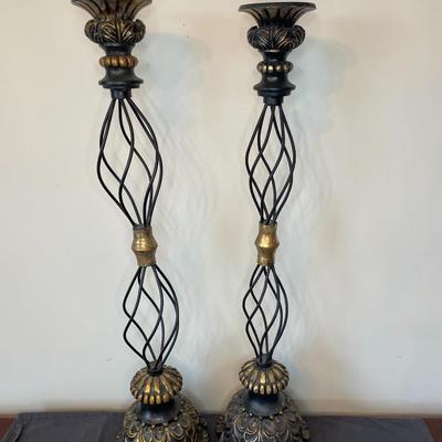Pair of Black and bronze Tall Candle Holders
