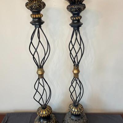 Pair of Black and bronze Tall Candle Holders