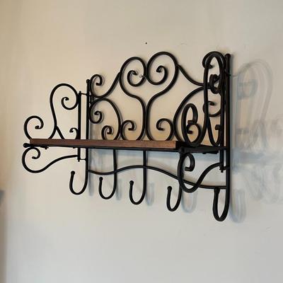 Wood and Metal Coat and Key Hook with Shelf