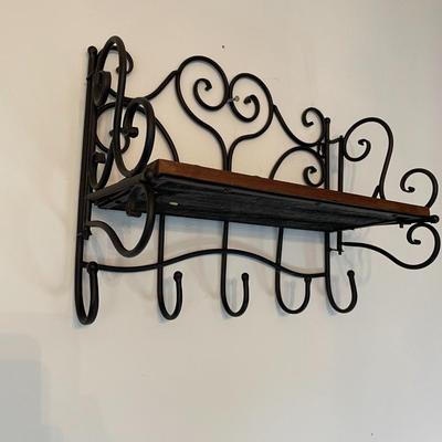 Wood and Metal Coat and Key Hook with Shelf