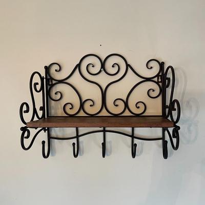 Wood and Metal Coat and Key Hook with Shelf