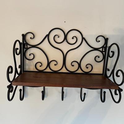 Wood and Metal Coat and Key Hook with Shelf