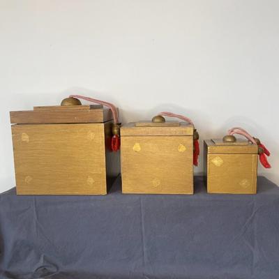 Set of 3 Artisan Crafted Wooden Boxes with Tassels