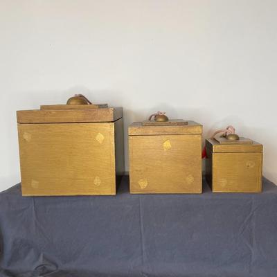 Set of 3 Artisan Crafted Wooden Boxes with Tassels