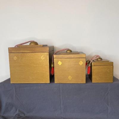Set of 3 Artisan Crafted Wooden Boxes with Tassels