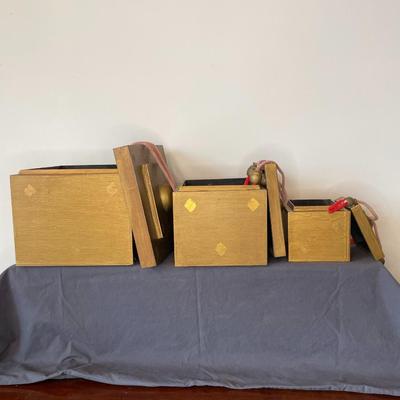 Set of 3 Artisan Crafted Wooden Boxes with Tassels