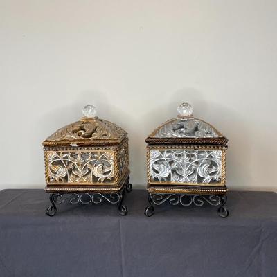 Pair of Wooden Like Redin Decorative Trinket Boxes
