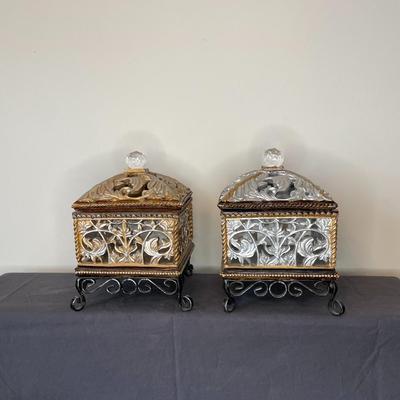 Pair of Wooden Like Redin Decorative Trinket Boxes
