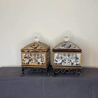 Pair of Wooden Like Redin Decorative Trinket Boxes