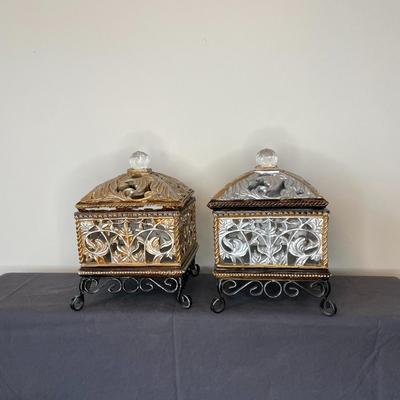 Pair of Wooden Like Redin Decorative Trinket Boxes