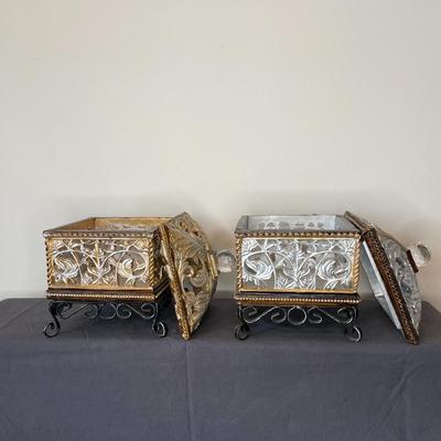 Pair of Wooden Like Redin Decorative Trinket Boxes