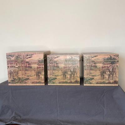 Set of 3 Artisan Crafted Wooden Boxes with Tassels